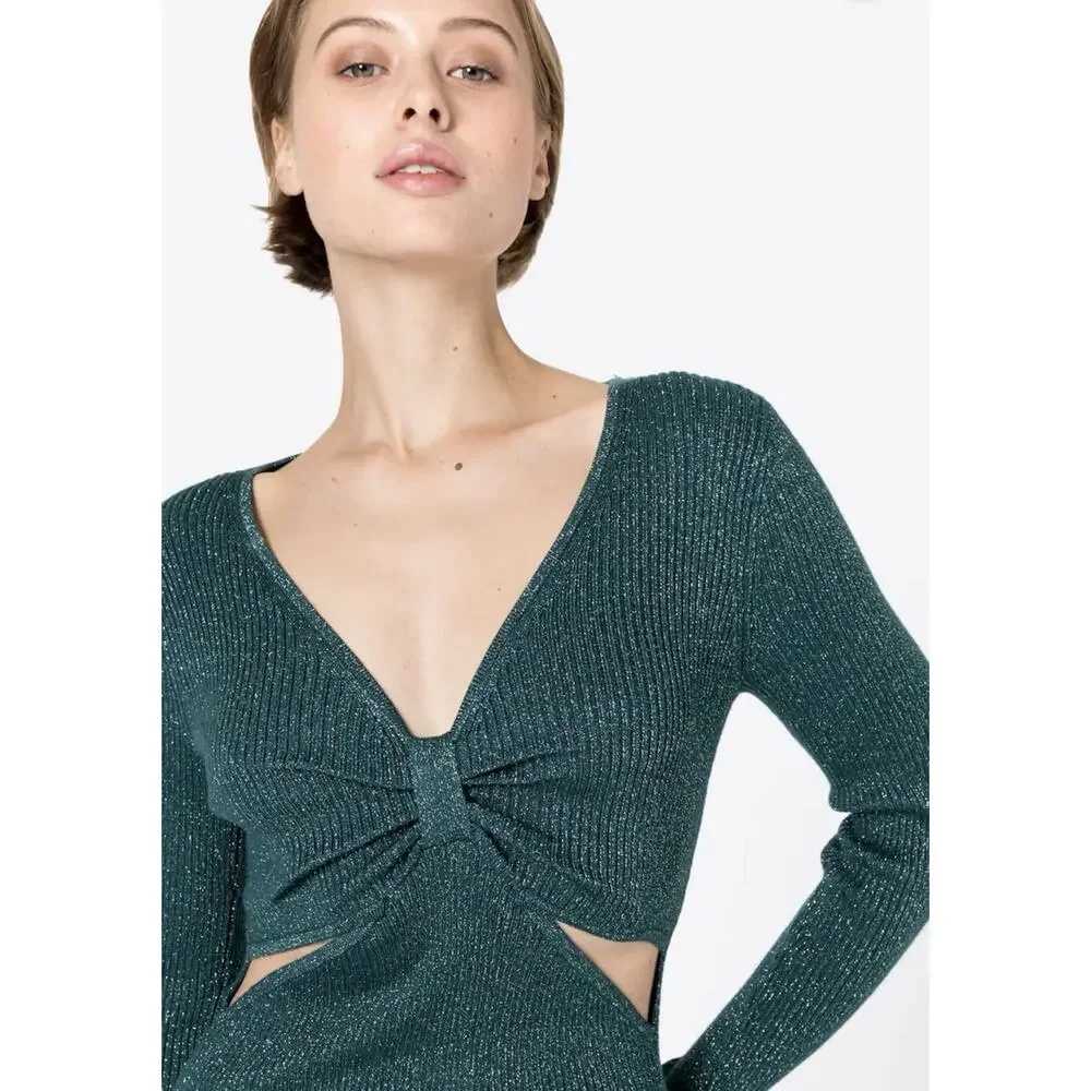 NWT Abercrombie & Fitch Teal Sparkle Knot Front Mini Dress Size Medium NEW $90